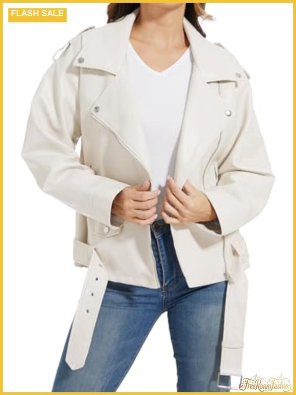 Faux Leather Moto Biker Jacket Zip Utility Pockets Crop Coat